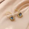 Charm LATS Luxury Gold Color Drop Earrings for Women Blue Rhinestone Dangle Earring 2022 Korean Female Fashion Elegant Jewelry AA230518