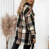 Women's Blouses Womens Casual Jacket Light Weight Thin Slim Coat Long Sleeve Blazer Office Coats Plaid Print Tan Wool Women