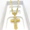 Collar con colgante de cruz estéreo para mujer con selección de cadena Figaro llena de oro retro con diamantes gruesos