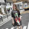 T-shirt da donna T-shirt oversize con paillettes dolci cartoni animati da donna T-shirt a maniche corte coreana allentata da ragazza Summer Dress T-shirt di media lunghezza TopsL230519