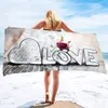 Microfiber Beach Towel Quick Fast Dry Sand Proof Love Pattern Beach Towel Oversized Compact Blanket Lightweight Towel Bathtowel