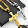 Pendant Necklaces Sunnerlees Stainless Steel Jesus Christ Cross Necklace Byzantine Link Chain Sier Color Gold Plated Men Boy Gift Dr Dhroh