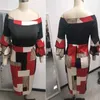 Plus size jurken Formele geruite jurken voor dames Elegant Curvy Bloemblaadje Driekwartmouwen Grote maten Slash Neck Sexy schede-jurk Grote maat 230519