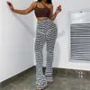 Black and White Striped Knitted Shorts Women Bottoms Stacked Pants Streetwear Long High Waist Flare Pants