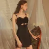 Sexy Pyjamas MECHCITIZ Lace Nightgowns Sling Mini Sleeping Dress Women Sexy Lace Nightdress Female Nightwear Hollow Nighties Satin Lingerie 230519