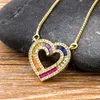 Collar de corazón de cristal de circón de cobre de alta calidad, colgante de joyería romántica de arcoíris para mujer, regalos de boda para fiestas finas