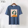 T-Shirt Femme Blessyuki Jolie Fille Imprimé T Shirt Femmes Été Nouveau 100% Coton Caractère Esthétique Imprimé O Cou Tops Femme Lâche Cusual TeeL230519