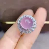 Anelli a grappolo Classico anello con pietre preziose di calcedonio rosa per le donne Ornamento d'argento Buon colore Grande formato Ovale Regalo di vendita Festa di compleanno Presente