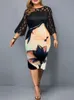 Plus size Dresses Size Dress 4XL 5XL 6XL Black Lace Mesh Patchwork Flower Print Midi Summer Elegant Slim Party Women Clothing 230519