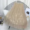 Skirts Fashion Sequined Pleated Women Spring Summer Tulle A-line Long Skirt Female Elegant Chic High Waist Midi