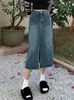 Kjolar vår sommar kvinnors denim wrap kjolar vintage front split high wasit jeans kjolar kvinnliga raka blyerts kjolar 230519