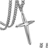 Pendant Necklaces Vintage Cross Necklace Punk Design Classic 316L Stainless Steel Curb Chain Men Women Jewelry Drop Delivery Pendants Dhvm8