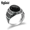 Cluster Rings Pure 925 Sterling Silver Men Ring With Natural Black Agate Stone Thai Design For Turkish Handmade Jewelry Gift