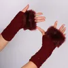 Knee Pads Autumn Winter Fashion Keep Warm Arm Sleeve Knitted Fingerless Wrist Gloves Solid Color Faux Fur Women