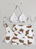 Women's Swimwear 3 Pieces Cow Print Triangle Bikini 2023 Women & Beach Skirt Female Sexy Swimsuit Beachwear Bathing Swimming Suit