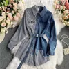 Bloups feminina camisas blush 2023 Autumn Manga Longa Camisa Tops Jeans Patchwork Plaid Elegantes Blusas para Mujer Slim Dressw