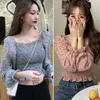 Blusas femininas de verão plissado com estampa floral chiffon casual puff slows squirs shirts top 2023