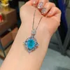 Подвесные ожерелья Eyika ретро -овальный синий фьюжн камень ромб цветочный колье циркона серебряный цвет свадебный закулисный подарок для женщин подарки для женщин