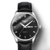 손목 시계 2023 Guanqin GQ11006 패션 비즈니스 자동 시계 남자 가죽 스트랩 수컷 기계식 손목 시계 달력 날짜 시계