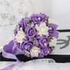 Decorative Flowers High Quality 20cm PE Rose Bridesmaid Wedding Foam Bridal Bouquet Ribbon Fake De Noiva 5 Color