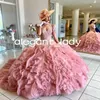 Rose Pink Quinceanera Dresses With jacket Sweetheart Tiered lace-up corset Princess prom Sweet 16 Dress Vestidos De 15 Anos