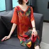 Basic Casual Dresses Summer Women's Plus Size Loose Print Dress Mid-length Plus Size Temperament Holiday Skirt 230519