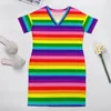 Plus -storlek klänningar Rainbow Pride Flag Dress V Neck LHBT Colorful Stripes Elegant Woman Korean Fashion Print Casual Size 4XL 5XL 230519