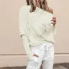 Kvinnors tröjor Fabrik Anpassad Autumn Sleeve Solid Color Loose Women Off Shoulder Pullover One Line Neck Twist Knit Tröja Top Nylon