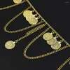 Belts Folk-custom Elegant Body Jewelry Metal Chain Belt Slimming Cummerbands Crystal Waist Band Coin Tassel Pendant Waistband