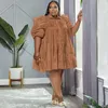Plus size Dresses Elegant Dress Size Puffy Sleeve 3Tiered Button Up Collar Baby Doll Princess in Pink 5XL Pleated Skirt Fashion 230519