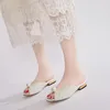 النعال Sweety White Pearl Front v Slip-on Summer Slingback Slides Women Roundere Peep Ene خارج أحذية Princess Flats للسيدات 2023