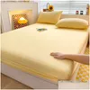 Coprimaterasso in cotone lavato Ers con fascia elastica Tinta unita 1 pezzo Lenzuolo con angoli Soft Comfort Protector Queen King Size Bed Drop Delive Dhplb