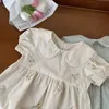 Robes de fille d'été broderie douce fille robe mode fleur manches bouffantes princesse robes enfants mignon col claudine robes 230519