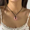 Hollow out Flower Pendant Wax Thread Necklace for Women Girls Simple Delicate Flower Geometric Necklace Gifts