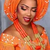 Halskette Ohrringe Set Mode Afrikanische Nigerian Hochzeit Armband Große Größe Orange Korallen Perlen Schmuck Für Frauen