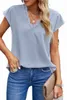 Sky Blue V Neck Lace Trim T-shirt 2023 Hot New U0YZ#