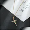 Pendant Necklaces Noble Luxury Crystal Cross Necklace For Women Stainless Steel Chain Charm Initial Wedding Jewelry Gift Drop Delive Dhpbh