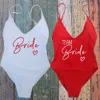 Anzüge Sexy Gepolsterte Rose Gold Druck TEAM Braut Bademode Frauen Beachwear Bachelor Party Plus Größe Badeanzug Badeanzüge 230518