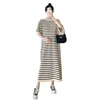 Summer Striped Knitted Maternity Long Dress Casual Loose Straight Clothes for Pregnant Women Pregnancy Ice Cool