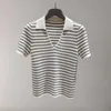 The same top of mall in summer 2023 new short sleeve pinstripe V-neck knitwear slim polo shirt for women