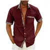 Mäns T-skjortor Summer Men's Solid Color Kortärmad skjorta-knapp uppåt