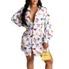 Casual Dresses Butterfly Print Sexig skjorta Dress Women 2023 Autumn Long Sleeve Mini Streetwear Fashion Loose Blouse Vestido