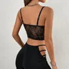 Débardeurs pour femmes été dentelle caraco bustier tubulaire avec coussinet soutien-gorge sous-vêtements court Streetwear boucle avant sans manches col en V gilet respirant