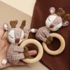 Ratels Mobiles Ootdty Crochet Elk Bunny Rammle Toys Wooden Clip Gym Stroller Hangende hanger Born Crib Mobile 230518