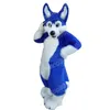 Halloween Blue Long Fur Husky Dog Mascot Costume Performance Simulatie Cartoon anime thema karakter volwassenen maat kerst buiten advertentie outfit pak