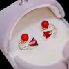 Charm Korean Earings Fashion Jewelry Red Flower Imitation Pearl Elegant Sweet Lovely Earrings For Women Gifts Stud Earrings Cute Tulip AA230518