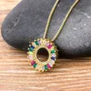 New Arrival Fashion Rainbow Luxury Copper Crystal Round Pendant Necklace Factory Wholesale Charm Women Girls Chain Necklace