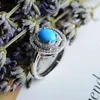 Cluster Ringe Natürlicher Blauer Türkis Ring Für Frauen Silber Edelstein 925 Sterling Mädchen Geburtstagsgeschenk Weihnachten