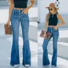 Kadın Kotları Kadınların Alevli Kot Patchwork Vintage Moda Streç yüksek bel, Sinemsi Street Giyim Geniş Bacak Flare Denim Pantolon 230519