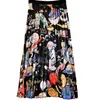 Skirt's Skirt Vintage Casual Summer Long Fashion Women Cartoon Print Pleated Skirts 230519